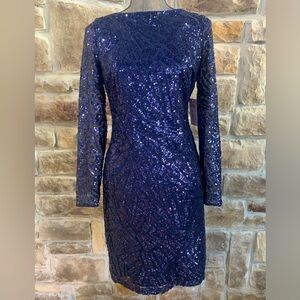 NWOT MARINA Mother of the Bride/Groom Sequin Navy Dress Size 6